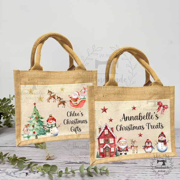 Personalised Christmas Hessian Jute Bag - Santa Sleigh