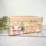 Personalised Christmas Eve Crate / Box - Pink Santa