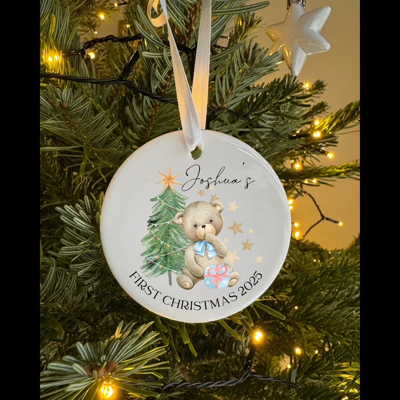 Personalised ceramic First Christmas Bauble