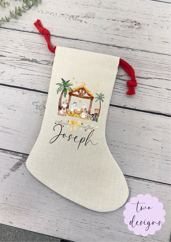 Personalised cream stocking - Nativity