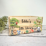Personalised Little Library Crate - Book Storage Crate Box - Safari Animal Box