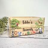 Personalised Little Library Crate - Book Storage Crate Box - Safari Animal Box