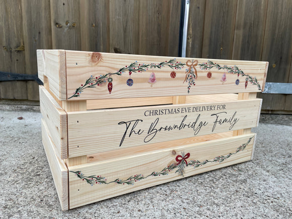 Personalised Family Christmas Eve Crate / Box - greenery