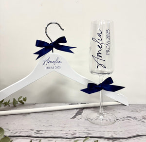 Prom, coat hanger, flute and bag set. prom glass & hanger, gift for prom