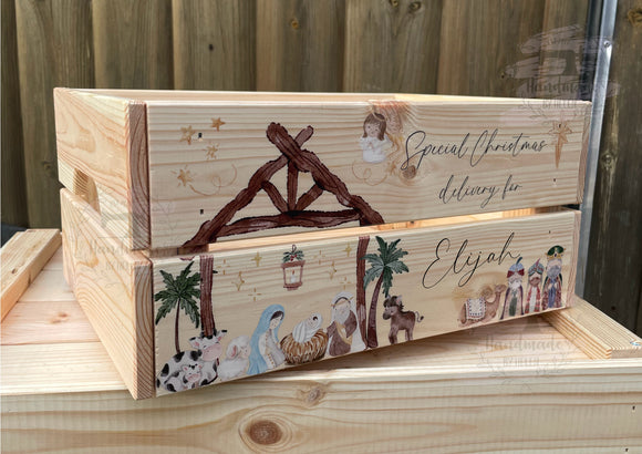 Personalised Christmas Crate / Box - Nativity