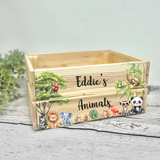 Personalised Little Library Crate - Book Storage Crate Box - Safari Animal Box