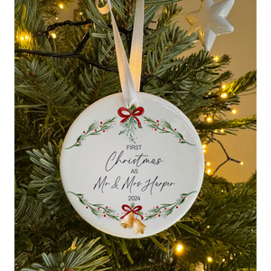 Personalised Ceramic First Christmas as Mr & Mrs Bauble