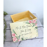 Personalised Wedding Gift Box with Lid - Pink Roses