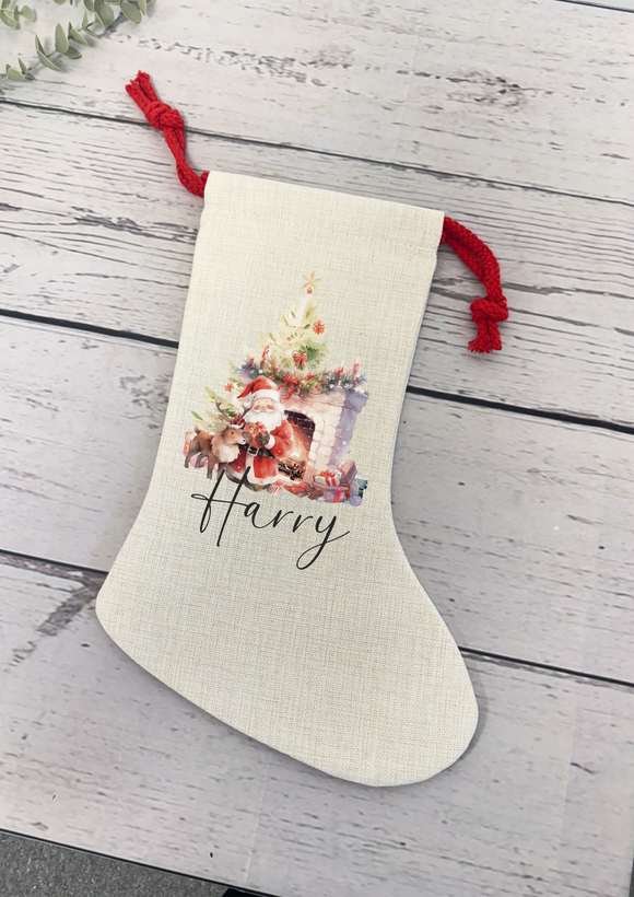 Personalised cream stocking - Traditional Santa & Reindeer
