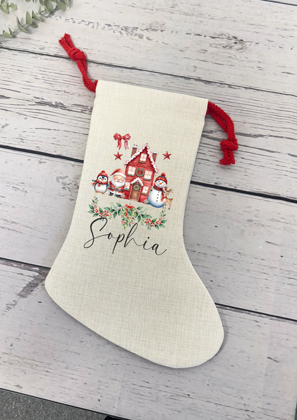 Personalised cream stocking - Santa & Reindeer