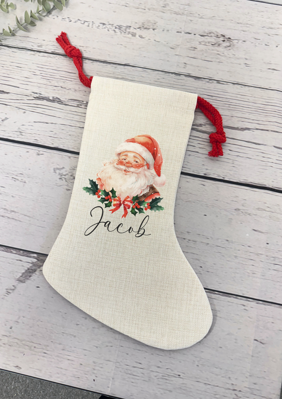 Personalised cream stocking - Traditional Santa
