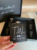 Personalised Hip Flask, shot glass gift set.